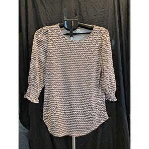 Xierduo Brown Stripe Print 3/4 Sleeve Blouse M